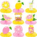 12Pcs Pink Lemonade Honeycomb Centerpieces Lemon Citrus Table Decorations, Double-Sided Printed Lemonade Stand Party Supplies for Summer Birthday Baby Shower Pool Party BBQ Decor