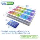 EZY DOSE Weekly (7-Day) Pill Case, Daily Medicine Planner, Vitamin Organizer Container, Large Push Button Compartments, Easy to Use, 3 Times a Day, Spring Open Design, Rainbow Lids, BPA Free