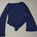 REORIA Women's Trendy Sexy Boat Neck Bell Sleeve Sheer Mesh Going Out Bodysuit Tops M