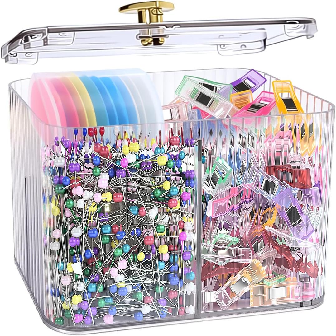Mangpung Sewing Supplies and Accessories Kit,100Pcs Sewing Clips 800Pcs Pins in a 3-Section Clear Organizer Jar, Sewing Notions Quilting Gift Set for Women Mom Grandma