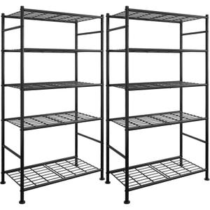Sakugi Storage Racks - 2 Pack, 5-Tier Freestanding Steel Shelving Units with Reinforced Frame, Adjustable Garage Organization Shelves for Warehouse, Basement, Workshop, 33.5" x 12.6" x 72", Black