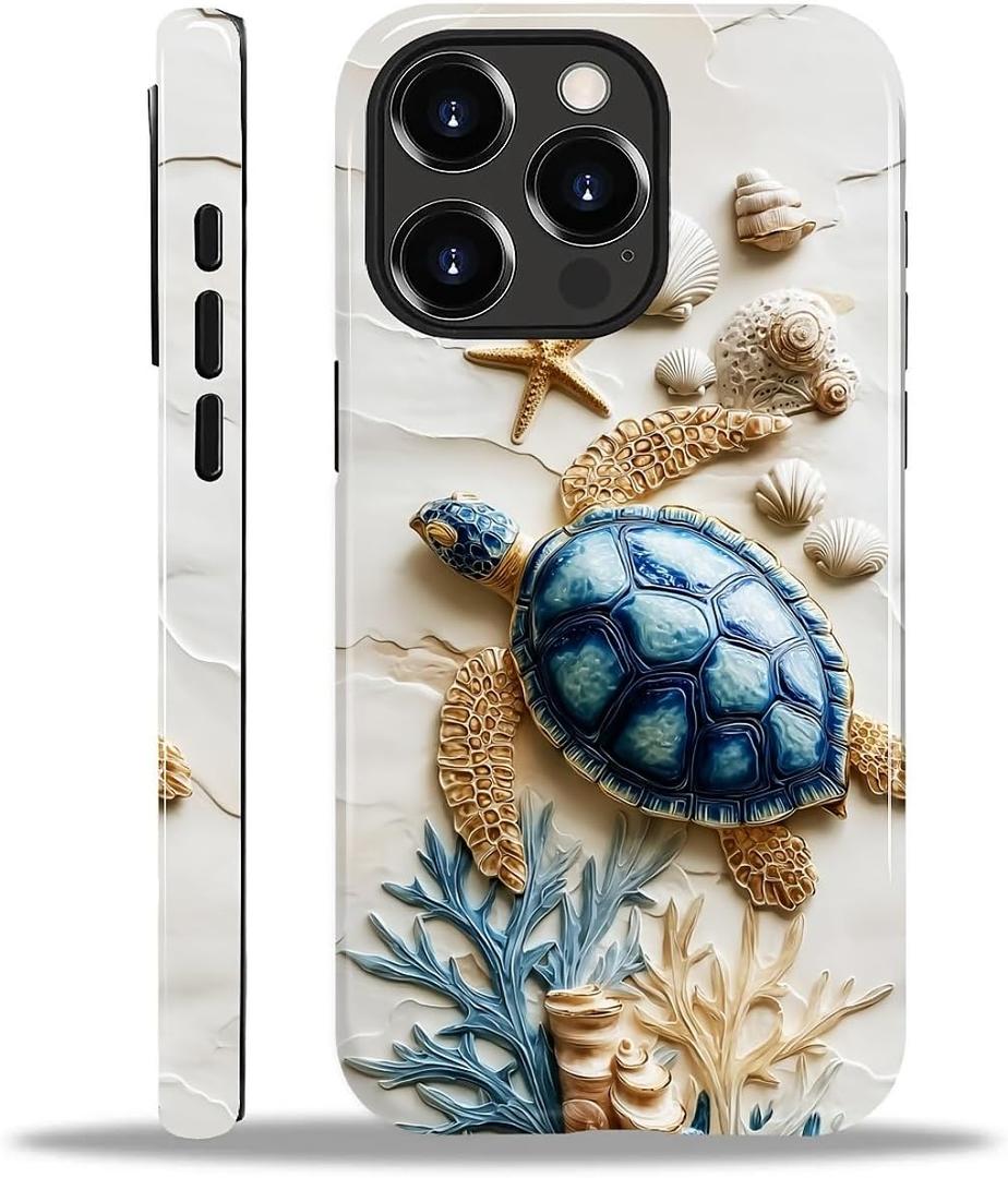 Compatible with iPhone 14 Pro Case - Dual-Layer Protection, Hard Shell with Silicone Interior,Slim Scratch Resistant Shockproof for Woman Men - Sea Turtle Ocean Beach Aesthetic