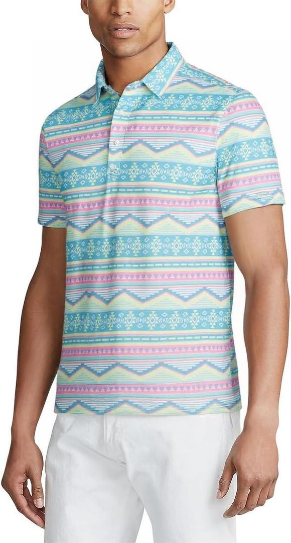 SURF CUZ Golf Shirt Moisture Wicking for Men Dry Fit Polo Shirts Short Sleeve Print Performance 4-Way Stretch (Blue, XXXL)