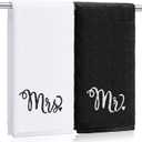 Tingjoo 2 Pcs Mr. and Mrs. Hand Towels 100% Cotton Embroidered Bathroom Towel Wedding Mr. and Mrs. Gift for Valentine's Day Couple, Anniversary Bathroom Decor 29 x 13 Inch