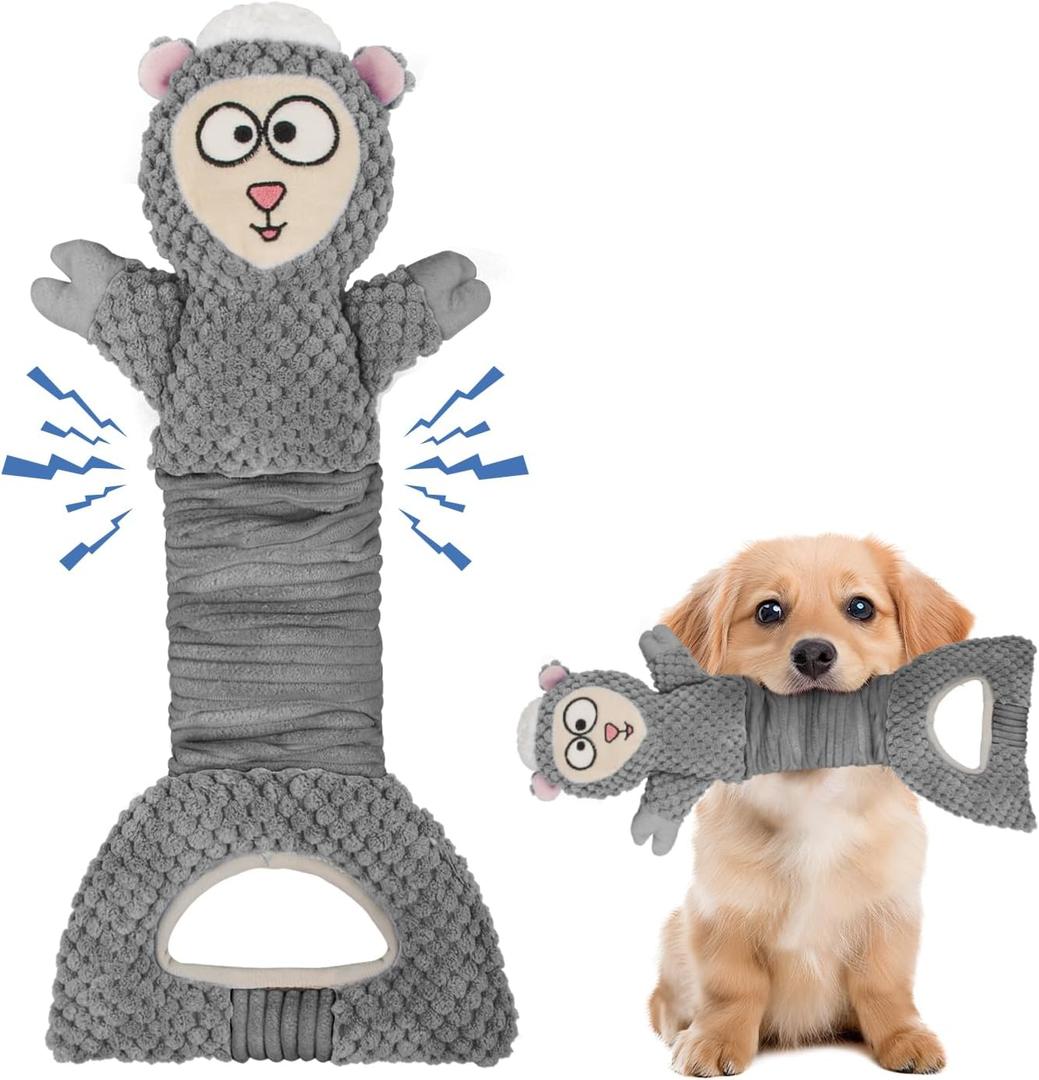 Dog Squeak Toys Interactive Pet Toy with Crinkle Paper Pull Chew Toys for Small Medium Large DogsGray