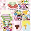 Pajean 24 Sheets Make Your Own Stickers Ice Cream Party Games Mix and Match Dessert Decals Favor Supplies for Girls DIY Ice Cream Stickers Birthday Party Games Decals for Gift Festival Rewards
