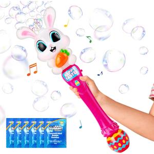 Sloosh Easter Bunny Bubble Wand for Kids Ages3+, Light Up Automatic Bubble Maker with LED & Sound Effect for Toddler, Birthday Party Gifts, Outdoor, Easter Basket Stuffers