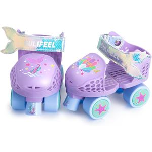 SULIFEEL Kids Adjustable Quad Roller Skates,Toddler Beginner Roller Skates for Girls and Boys Age 2-5 Years Old (Mermaid Purple)