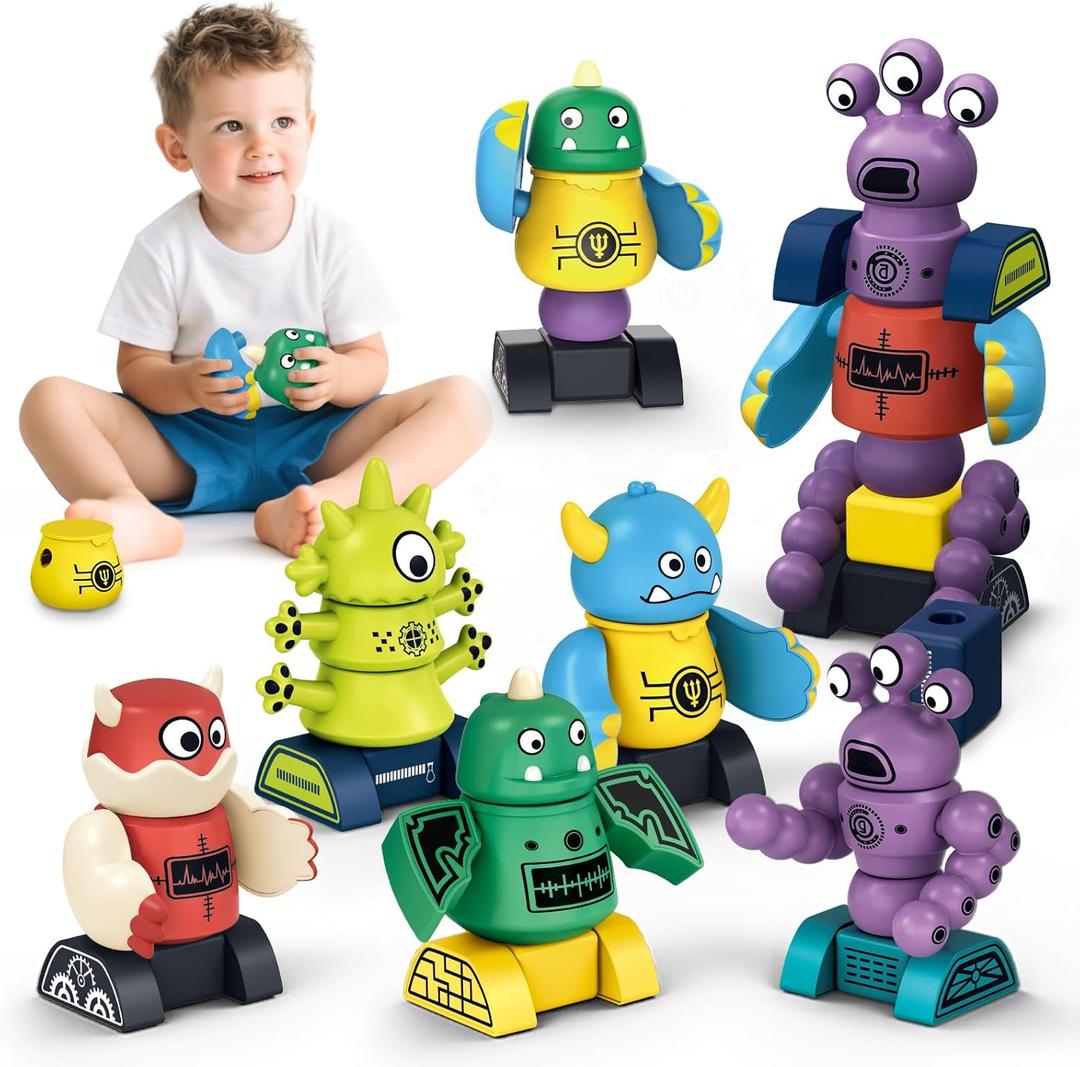 STEM Magnetic Robot Building, Toys for Kids 3 4 5 6 7 8, Transformable Stacking Bots with Storage Box, Creative Learning Christmas and Birthday Gifts for Boys Girls 3-5 4-8