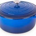 Cast Iron Dutch Oven with Lid - Non-Stick Ovenproof Enamelled Casserole Pot - Sturdy Dutch Oven Cookware - Dark Blue, 7.3-Quart, 30cm - by Nuovva
