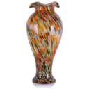 20in Tall Hand Blown Glass Vase Unique Ruffle Wide Mouth Vases, Elegant Modern Glass Flower Decorations Vase, Beautiful Colorful Vases for Home Living Room Bookshelves Wedding High End Centerpieces