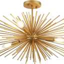Modern Sputnik Chandelier Ceiling Light Fixture,4-Light Gold Semi Flush Mount Ceiling Light,20in Solid Metal Starburst Satellite Urchin Chandelier for Entry Dining Room Bedroom Kitchen Foyer