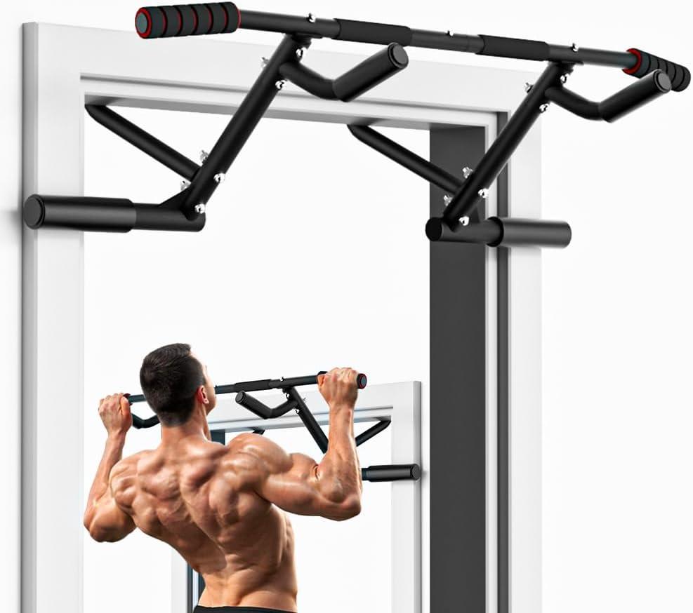 ONETWOFIT 2025 Upgrade Multi-Grip Pull Up Bar for Doorway - 460 lbs Heavy Duty Chin-Up Bar for Home Gym Exercise, Door Frame Pull Up Bar for Almost All Doors (Black)