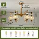 Piepooye Vintage Gold Sputnik Chandelier 6 Lights Crystal Adjustable Hanging Ceiling Light Fixture Antique Large Pendant Lighting with Glass Globe Shade for Living Room Dinning Room Bedroom Kitchen