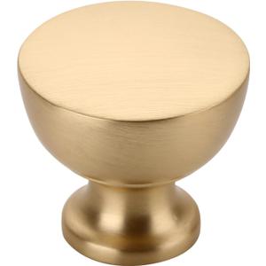 Alzassbg 5 Pack Brushed Brass Cabinet Knobs, 1-1/4 Inch(31.5mm) Diameter Flat Round Kitchen Knobs for Cabinets and Drawers AL6013BB