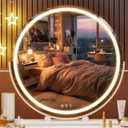 Hasipu Vanity Mirror with Lights, 23.6" LED Large Makeup Mirror, Lighted Makeup Mirror with Lights, Smart Touch Control 3 Colors Dimmable Round Mirror 360Rotation White