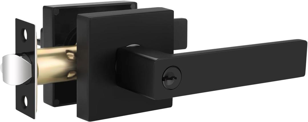 1 Pack Interior Door Handle, Black Door Knobs, Bedroom Door Knobs with Lock, Keyed Entry Door Handle, Different Keys, Lever Door Handle, Reversible for Left/Right Handed Doors