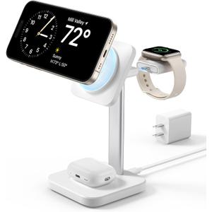 ESR 3 in 1 Wireless Charging Station for Apple[Certified] Portable Apple Watch Charger & MagSafe Charger Stand, Wireless Charger for Multiple Devices iPhone 17/ 16/ 15/ 14/ 13/ 12&Watch&AirPods, White