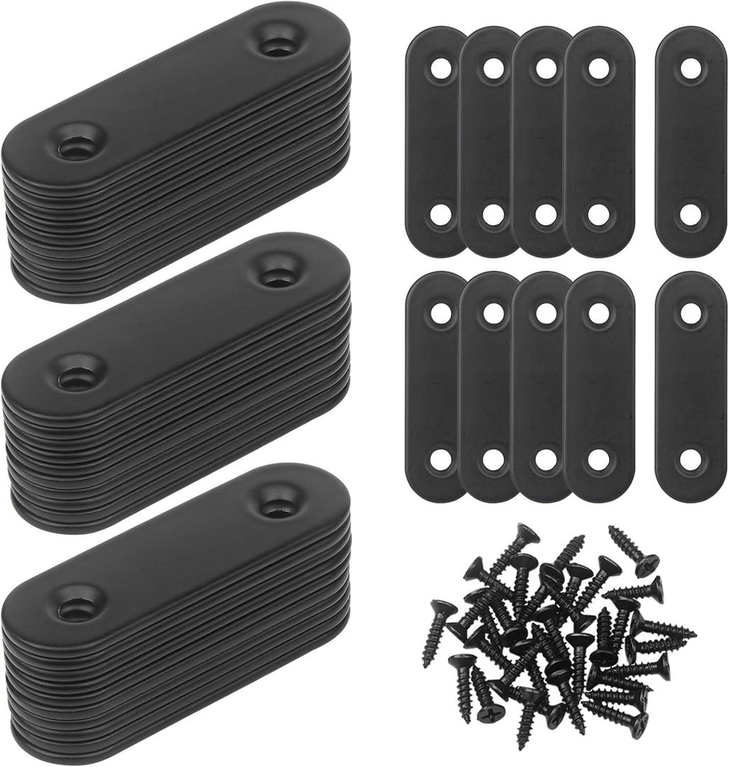 40 Pcs Straight Brace, 2 x 0.6 Flat Brace, Stainless Steel Straight Bracket, Mending Joining Plates for Bed Frame,Board,Wood,Shelves & Furniture, Matte Black (40)