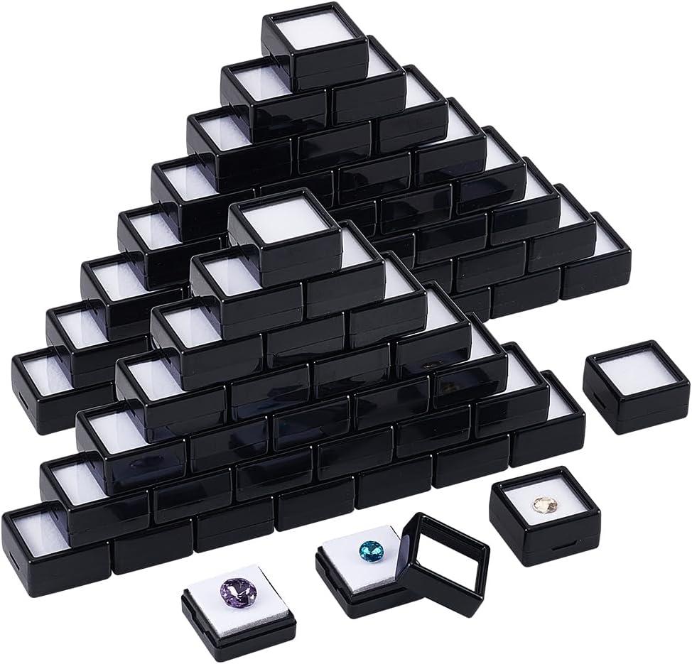 BENECREAT 70pcs Black Modern Square Gemstone Display Box, 1.2x0.63 Inch for Gemstone, Jewelry, Crystal Diamond Accessories Display