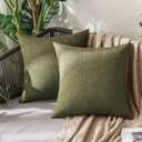 MIULEE Pack of 2 Decorative Outdoor Solid Waterproof Throw Pillow Covers Faux Linen Garden Farmhouse Cushion Cases for Patio Tent Balcony Couch Sofa 18x18 Inch Light Olive Green