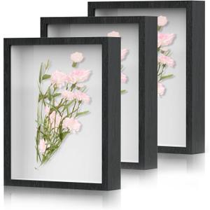 Shadow Box Frame 8x10 - 3 Pack Wood Deep Shadowbox with Glass Shadow Boxes Display Cases Suitable for Photos, Dried Flowers, Handicrafts Picture Frames for Wall (Black)