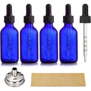 4 Pack 2 oz Glass Dropper Bottles with Measured Dropper - 60ml Dark Blue Tincture Bottles with Calibrated Glass Eye Droppers (1ml) - Leakproof Essential Oils Bottles for Health, Personal Care & Beauty
