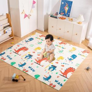 Baby Crawling Mat Foldable Baby Play Mats for Floor Reversible Playmat for Babies Foam 74 x 50 Inch, Waterproof Anti-Slip Non-Toxic Foam Playmats for Baby