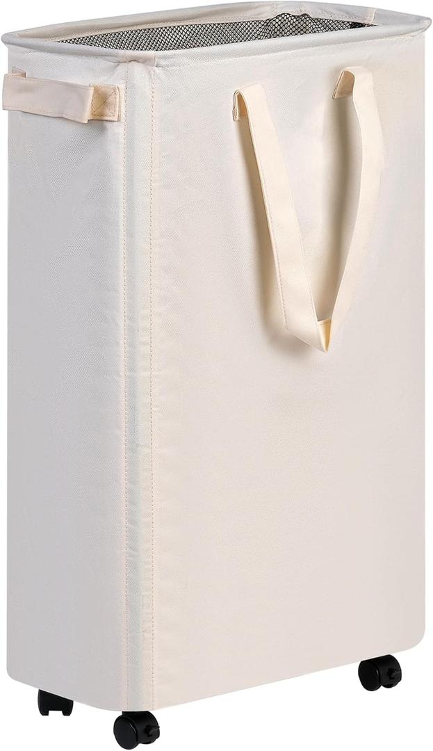 efluky Slim Laundry Hamper with Wheels, Rolling Laundry Basket for Clothes, Small Laundry Basket for Bedroom, Dorm and Laundry Room, 60L (12.7 Gallons) Beige