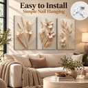 UZXTFQU 3Pcs Neutral Beige Floral Botanical Canvas Wall Art 16x24in