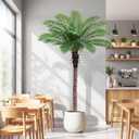 6FT Artificial Phoenix Palm Tree for Outdoors, UV Resistant Fake Coconut Silk Palm, Large Faux Tropical Tree for Outside Patio Poolside Home Office Indoor Decor, Black Pot Included