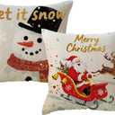 ULOVE LOVE YOURSELF Merry Christmas Decorative Throw Pillow Covers Let It Snow Cushion Covers Santa and Snowman Farmhouse Winter Holiday Decor Pillowcases 18 x 18 Inch,2Pack for Sofa Couch(Beige)