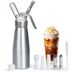 Whipped Cream Dispenser 500ml, 1 Pint Aluminum Whipped Cream Canister with 6 Decorating Nozzles, Leak-Proof Whipped Cream Maker Cream Whipper for Desserts & DrinksN2O Charger not Included