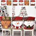 Santa Claus Snowman Christmas Dining Room Chair Back Cover Set of 6, Removable Washable Chair Protector for Home, Restaurant, Christmas Dinner Chairs Cover Decoration