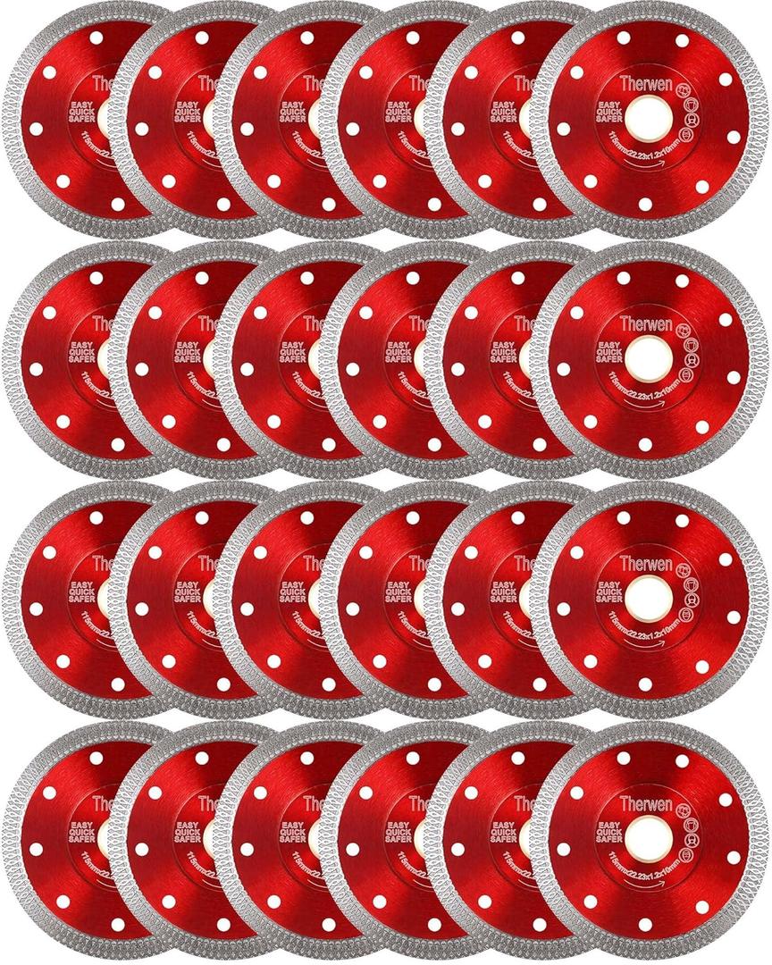 Therwen 25 Pcs Diamond Saw Blade Bulk 4.5 Inch Thin Tile Blade for Angle Grinder Tile Tools for Cutting Porcelain Ceramic Granite Marbles(Red)