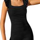 Girls Swimsuit Ruffle Girl One Piece Bathing Suit Solid Swimsuits Ruched Sleeveless Girls' Swimwear for 7-14 Years (11-12 Years, Black)