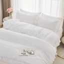 Horbaunal 5 Pcs White Ruffle Duvet Cover Queen Size Soft Microfiber Shabby Chic Ruffled Duvet Cover Set, Vintage French Country Ruffle Bedding Set with Zipper Closure & Corner Ties, 90" x 90"