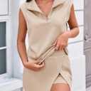 Fisoew Womens 2 Piece Skirt Sets Summer Sleeveless Half Zip Sweatshirt Athletic Skorts Tennis Outfits Casual Sweatsuits (Beige, S)