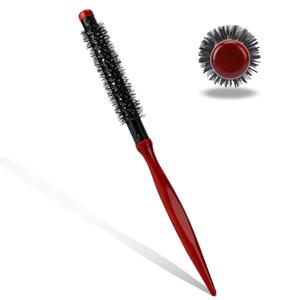 Mini Quiff Roller Brush for Blow Drying and Curling - 1/2 Inch Portable Travel Brush with Wooden Handle and Nylon Bristles for Styling Short, Fine Hair (Red)