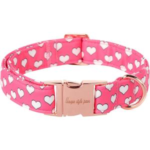 Unique style paws Dog Collar Metal Buckle Collar for Valentine's Day Gift Pink Heart Love for Large Boys Girls Dogs