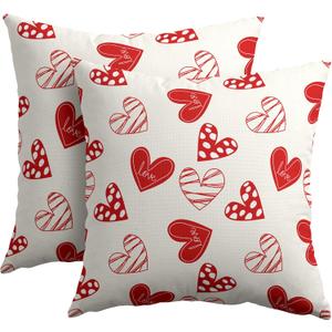 Valentines Day Pillow Covers 18x18 Set of 2 Red Heart Throw Pillow Covers Love Pillowcase Linen Decoration Farmhouse Holiday Cozy Soft Cushion Case Couch for Indoor Outdoor Home Decor