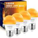 Amber Sleep Light Bulbs Dimmable, Blue Light Blocking, A15 E26 5W(40 Watt Equivalent) Dim Light Bulb,1800K Warm Light Bulbs for Healthy Sleep, Bedroom, Kids Room, 4-Pack