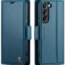 QLTYPRI Wallet Case for Samsung Galaxy S21, Premium PU Leather Magnetic Flip Folio Case with RFID Blocking Credit Card Slots Kickstand Shockproof Protective Phone Case Cover - Blue