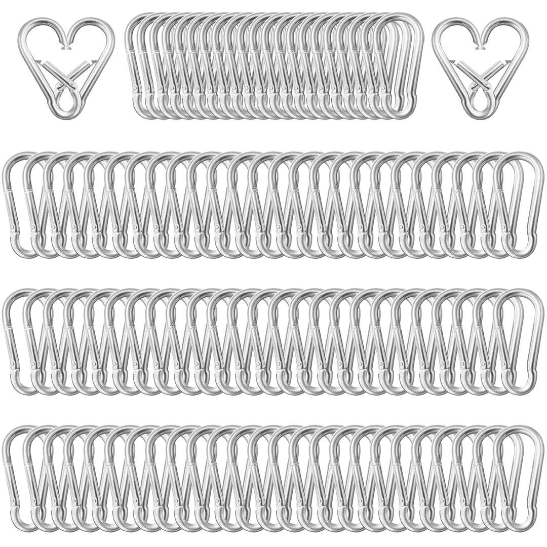 100 Pack 1.57" Heavy Duty Carabiner Clips, M4 Sliver Galvanized Steel Spring Snap Hooks, Rust-Resistant Keychain Clips for Hammock, Camping, Hiking, Fishing, Swing Set (Silver)