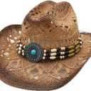 Straw Cowboy Hat for Men Cowgirl Hats Women Wide Brim Beach Sun Hat Western Summer Hats (Medium)