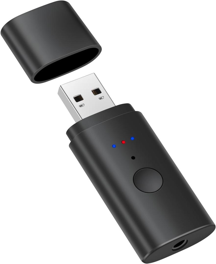 USB Bluetooth 5.2 Transmitter for TV, Wireless Audio Adapter for Airpods or Wireless Headphones Dual Pairs, Low Latency, Bluetooth 3.5mm Aux Transmitter for Flight, TV, PC, Gym, Gaming