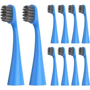 Replacement Toothbrush Heads Compatiable with Burst Kids Electric Toothbrush, Soft Charcoal Bristles for Gentle on Gum & Deep Cleaning, Blue, Pack of 10