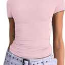 Dwnval Womens Classic Short Sleeve Summer TOS Crew Neck Slim Fit Crop T Shirt (Pink, M)