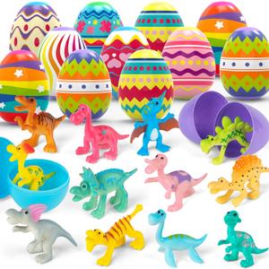 12pcs Easter Egg Prefilled with Mini Dinosaur Toy Inside, For Easter Hunt, Easter Basket Stuffers, Easter Party Favor Supplies, Goody Bag Filler, Filling Treats, Filled Easter Egg Gift for Kid Toddler