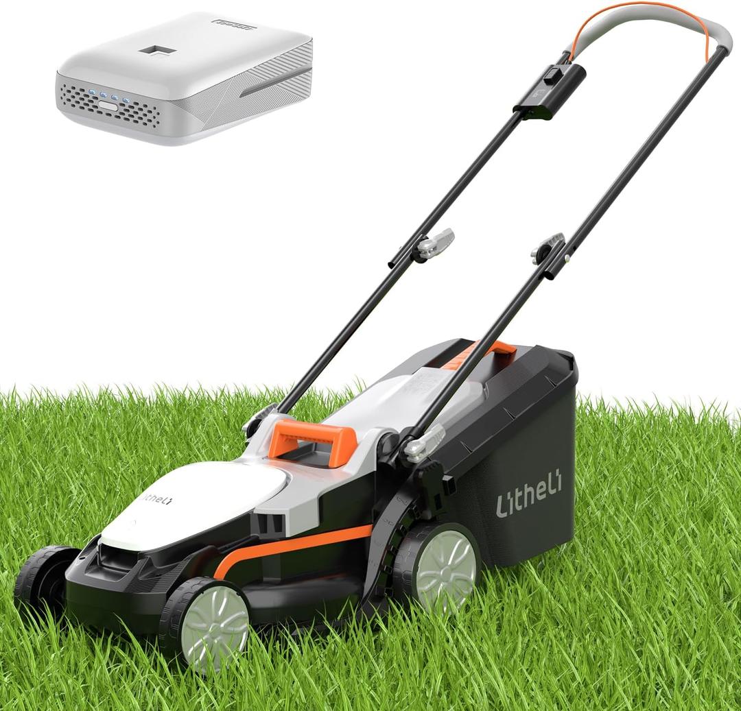 Litheli Cordless Lawn Mower 13 Inch, U20 Handy+ 20V Electric Lawn Mowers for Garden, Yard and Farm, 5 Heights Adjustment, Light Weight,4.0Ah Portable Battery Included (White)